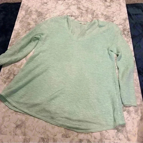 Eileen Fisher Mint Green Linen Blend Knit Long Sleeve Sweater Shirt Size Med - Picture 1 of 6
